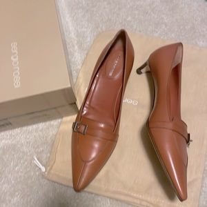 NIB Sergio Rossi brown buckle leather heels shoes 38 us 8 7.5 Italy